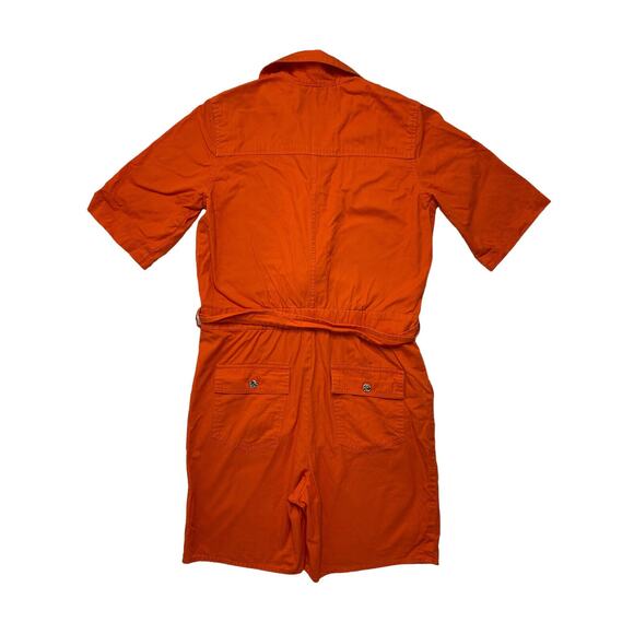 LE SUPERBE Kelly Twill Romper In Neon Orange Size 4 Short Sleeve Shorts - Picture 2 of 7